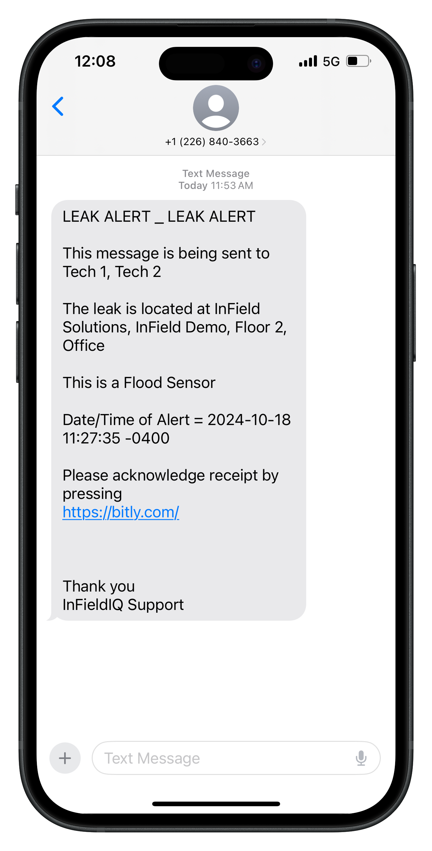 Text message alert example
